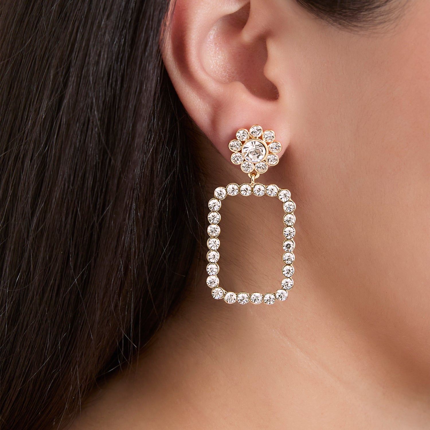 JS Jessica Simpson Gold-Tone Pave Rectangle Drop Earrings