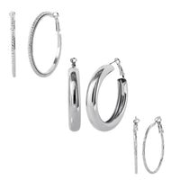 JS Jessica Simpson 3-Piece Textured Silver-Tone Hoop Earring Set