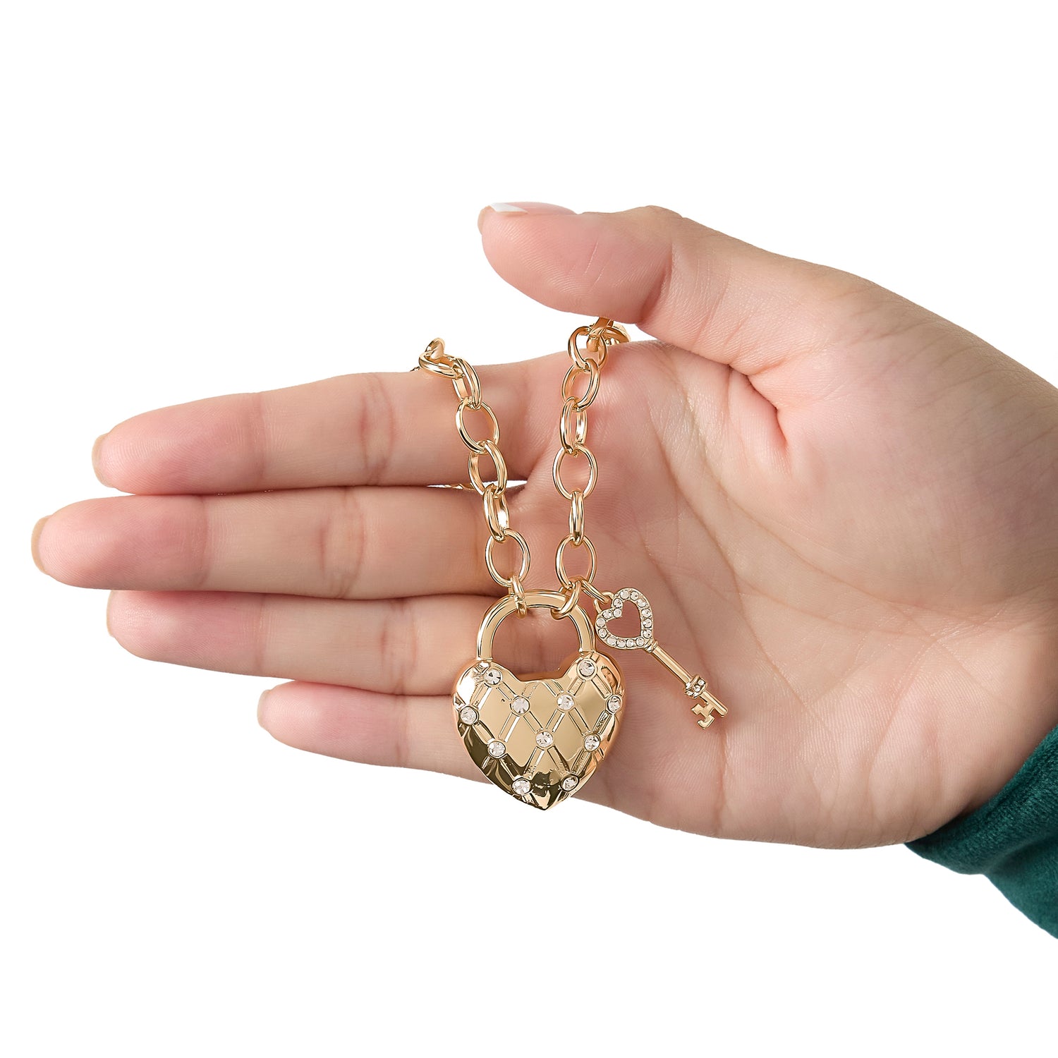 Juicy Couture Heart Locket with Key Pendant Necklace, Gold‑Tone
