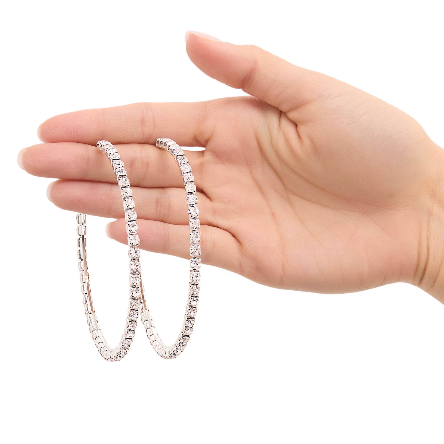 Jessica Simpson Women's Large Hoop Earrings with Crystal Embellishments, Thin Hoop Earrings for Women, Silver Hoops