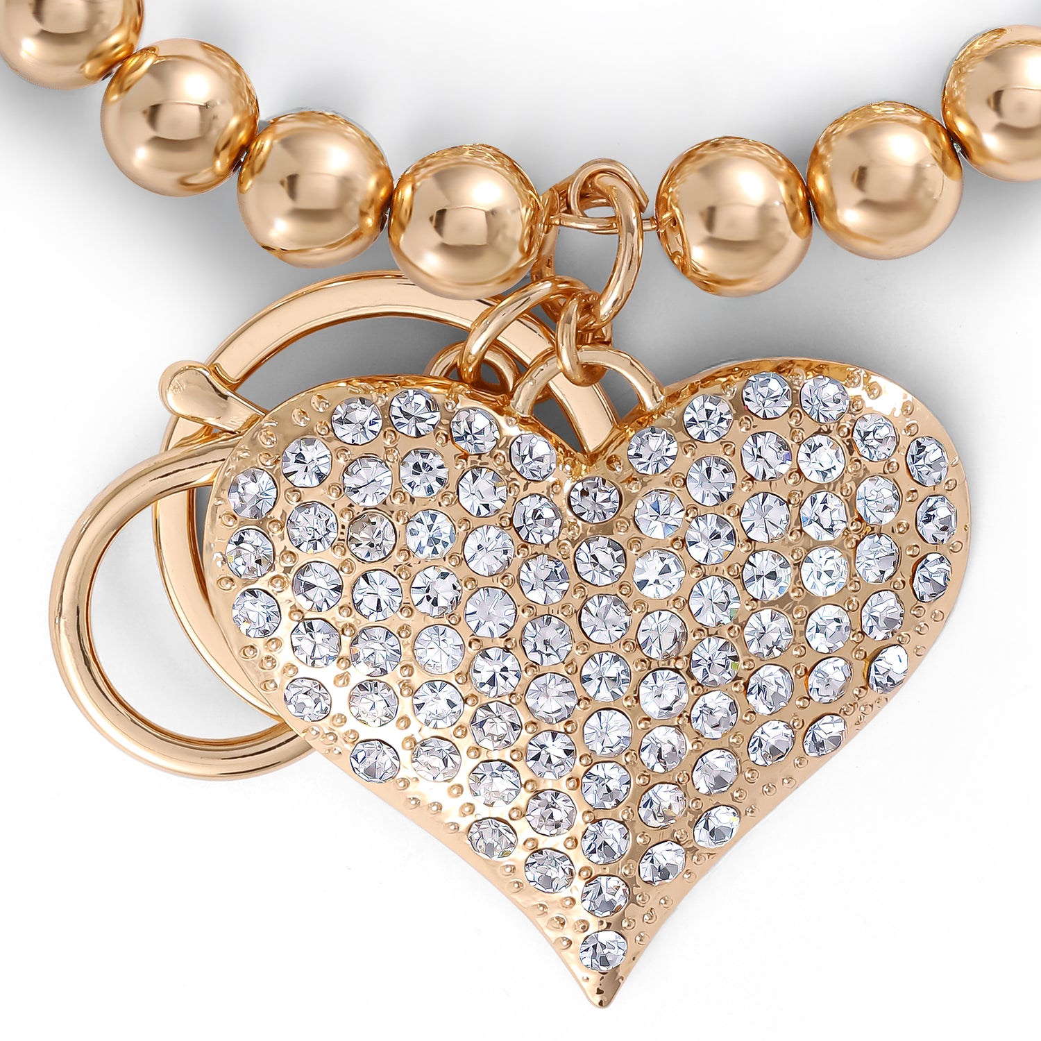 Jessica Simpson Heart Charm Stretch Keychain Bracelet in Gold-Tone