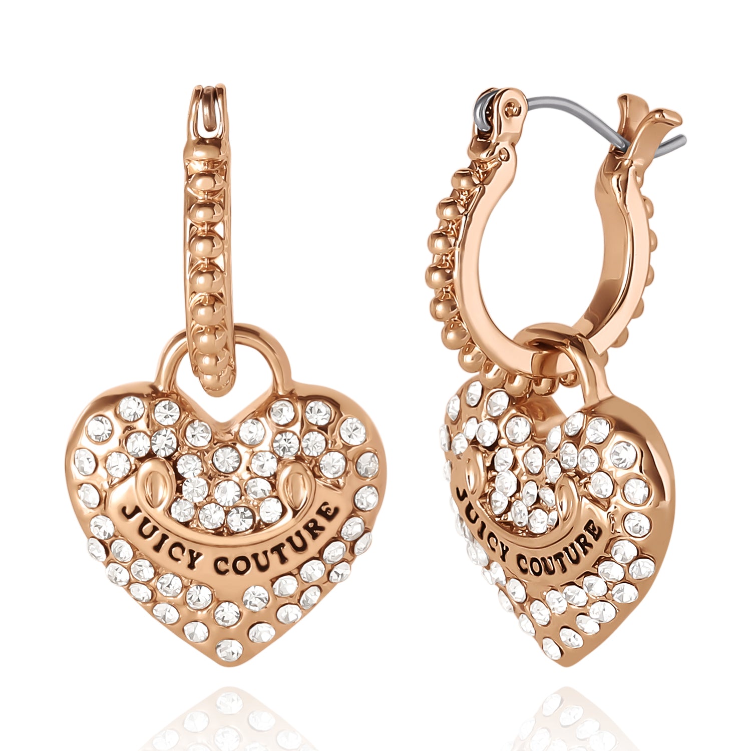 Juicy Couture Gold-Tone Heart Charm Hoop Earrings with Crystal Accents