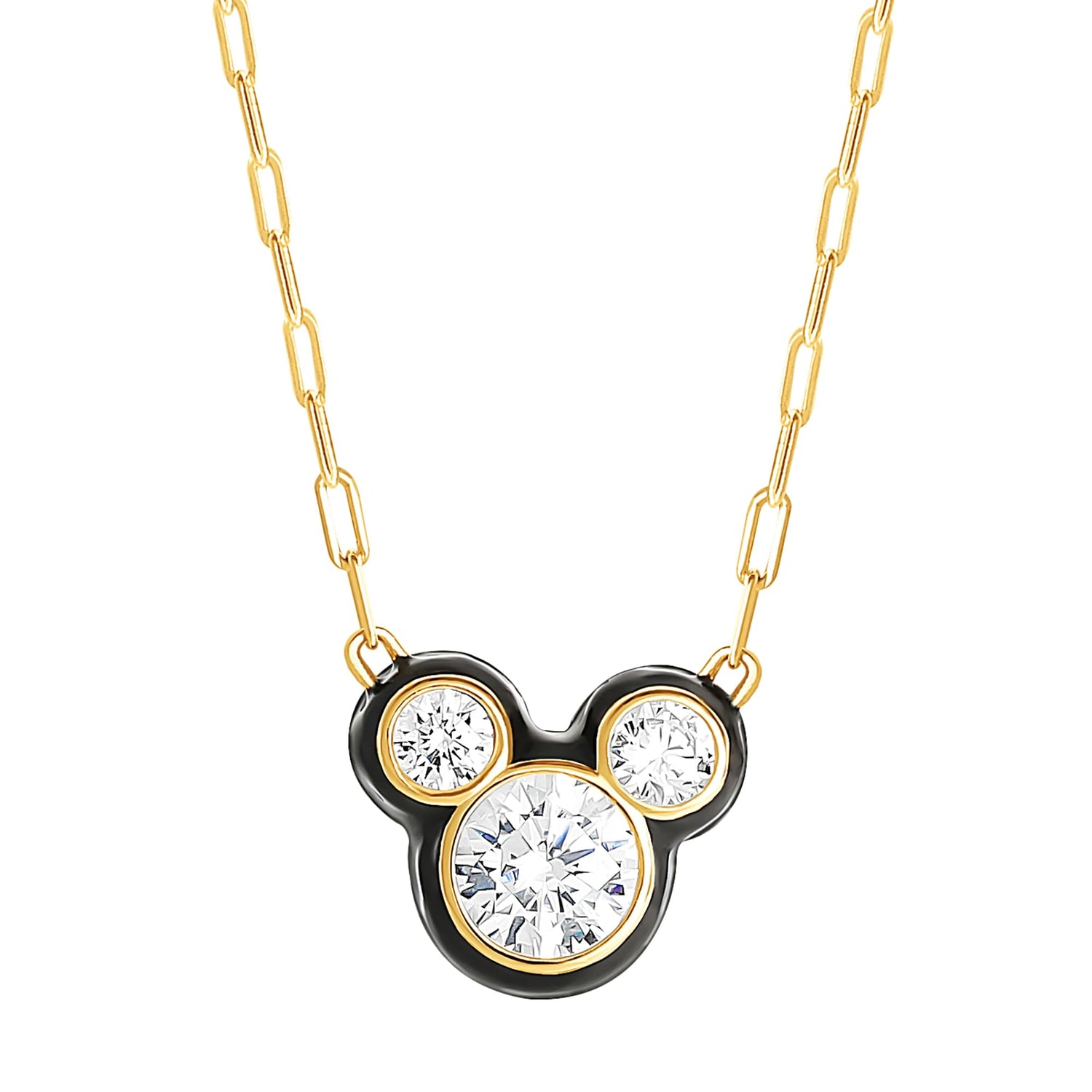 Disney Mickey Mouse Cubic Zirconia and Enamel Necklace Official License 18", Flash-Plated Necklace