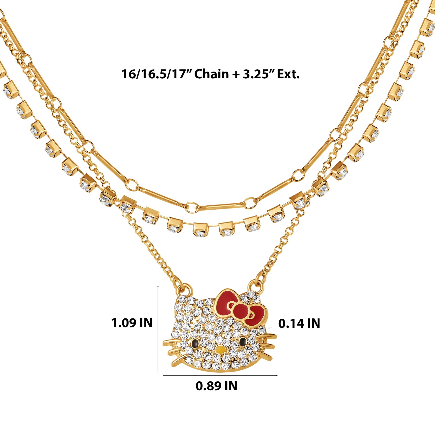 Hello Kitty Double Chain Necklace with Crystal Embellished Charm