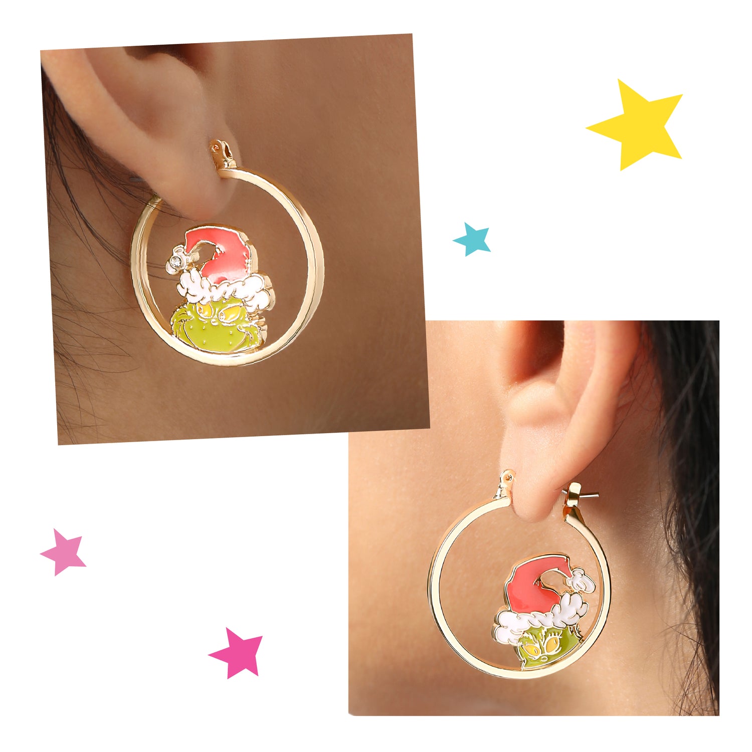 The Grinch Earrings for Women Official License, Mismatched Hoops