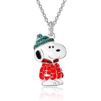 SALLY ROSE Peanuts Snoopy Pendant Necklace with Crystals, 16"+2" Silver Flash-Plated Snoopy Necklace for Women Official License