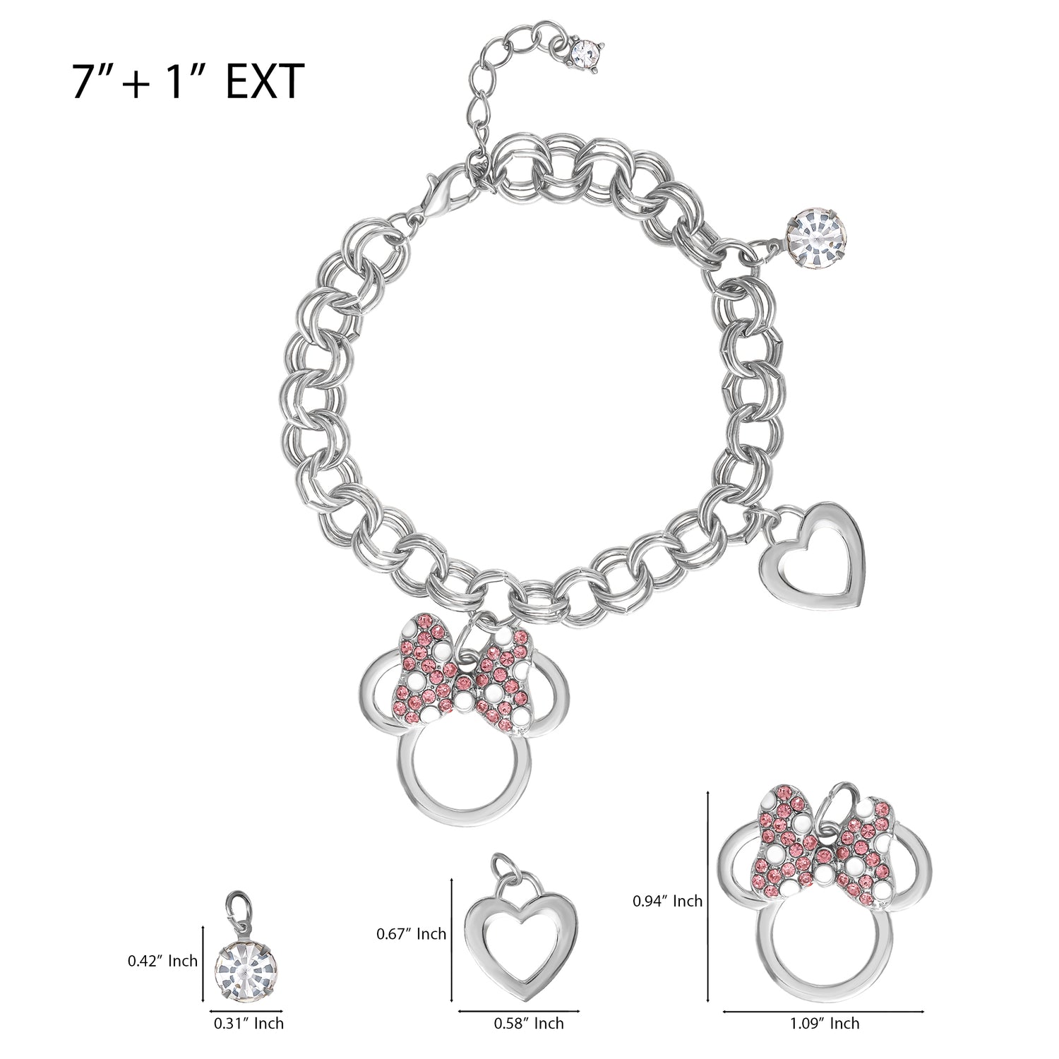 Disney Minnie Mouse Bow Charm Bracelet, 7 +1'' Chain