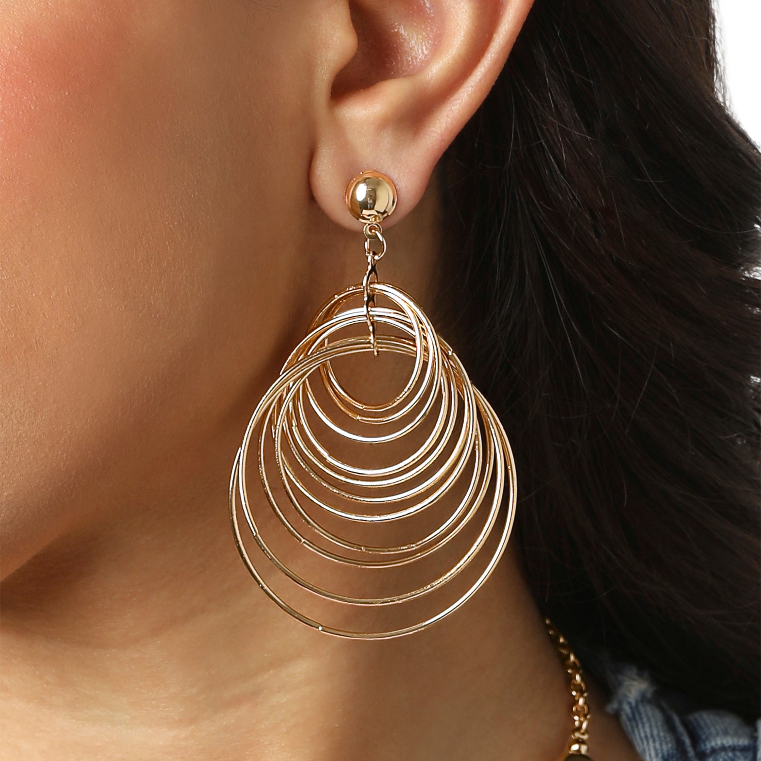 Jessica Simpson Multi Hoop Drop Earrings Yellow Gold-Tone, Statement Hoops