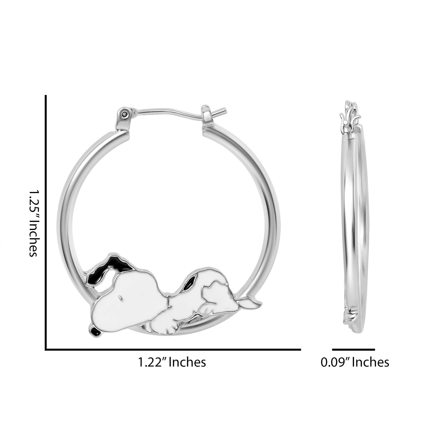 Peanuts Snoopy Hoop Earrings for Women, Silver-Tone and Enamel