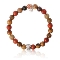 Lucky Brand Red Jasper Mens Bracelet, Stretch Beaded Bracelet for Men with Clover Logo and Jasper Beads