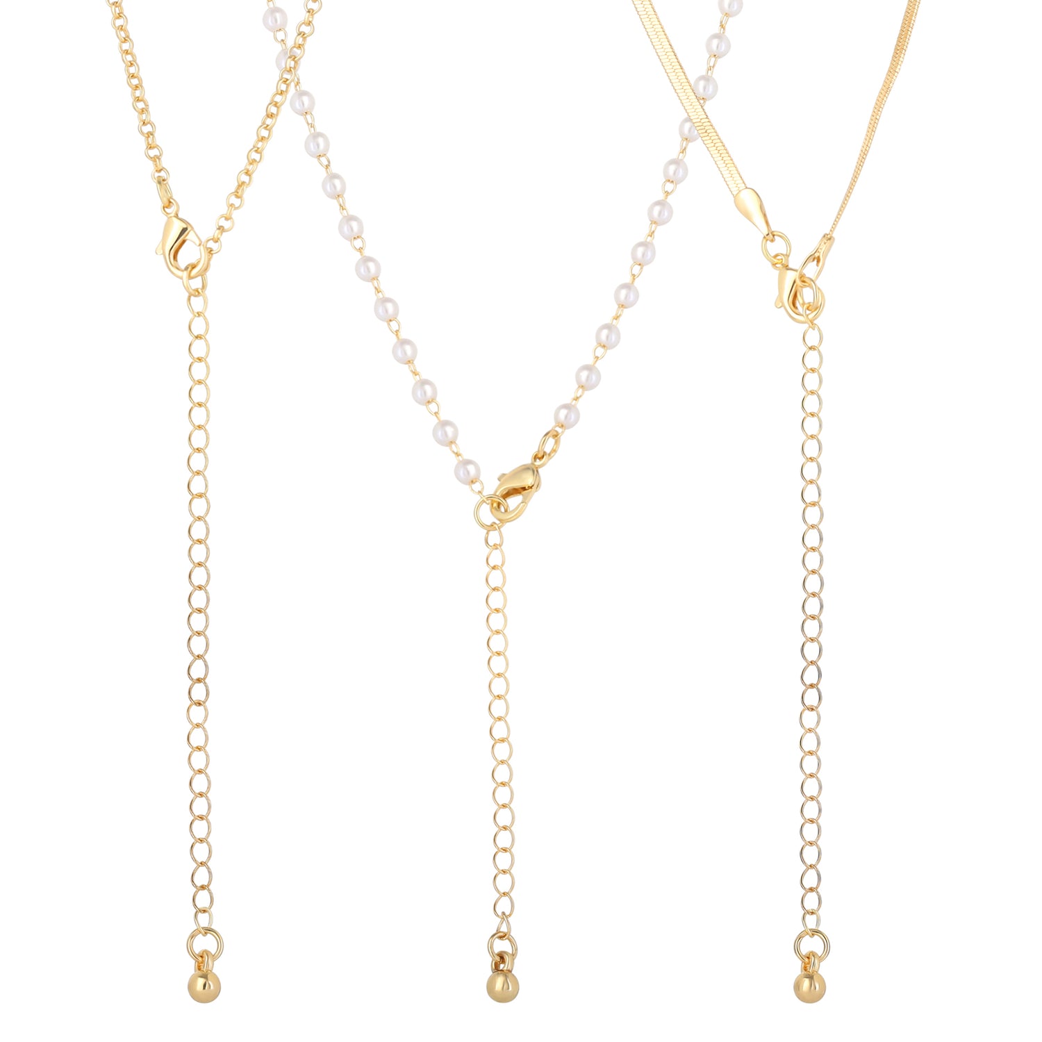Celebrity Pink Pearl Earrings and Gold Necklaces Jewelry Set, 4-Piece