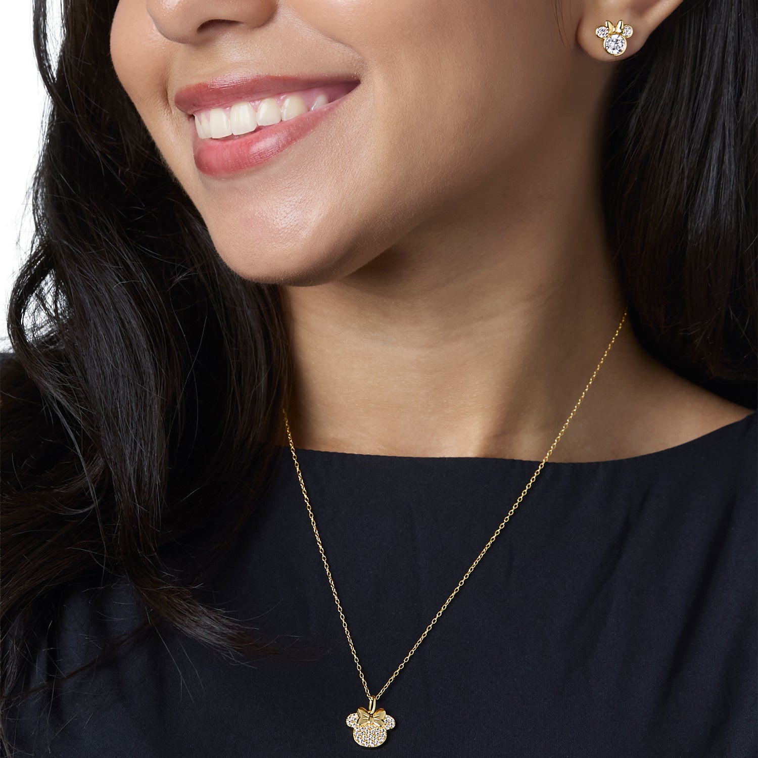 Minnie Mouse Necklace for Women 18" Official License, Cubic Zirconia