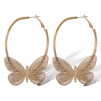JS Jessica Simpson Gold-Tone Butterfly Hoop Earrings with Textured Wings