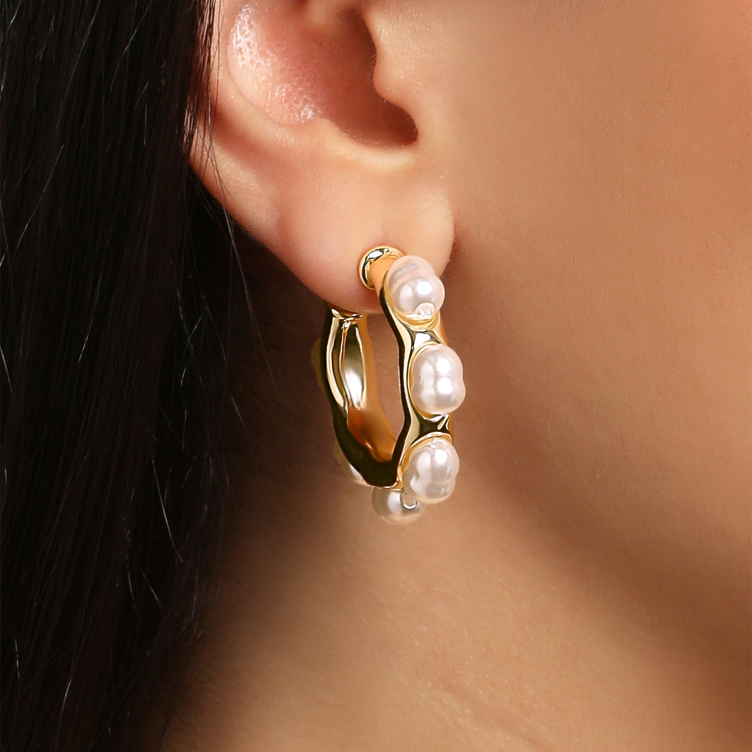BCBG Pearl Hoop Earrings