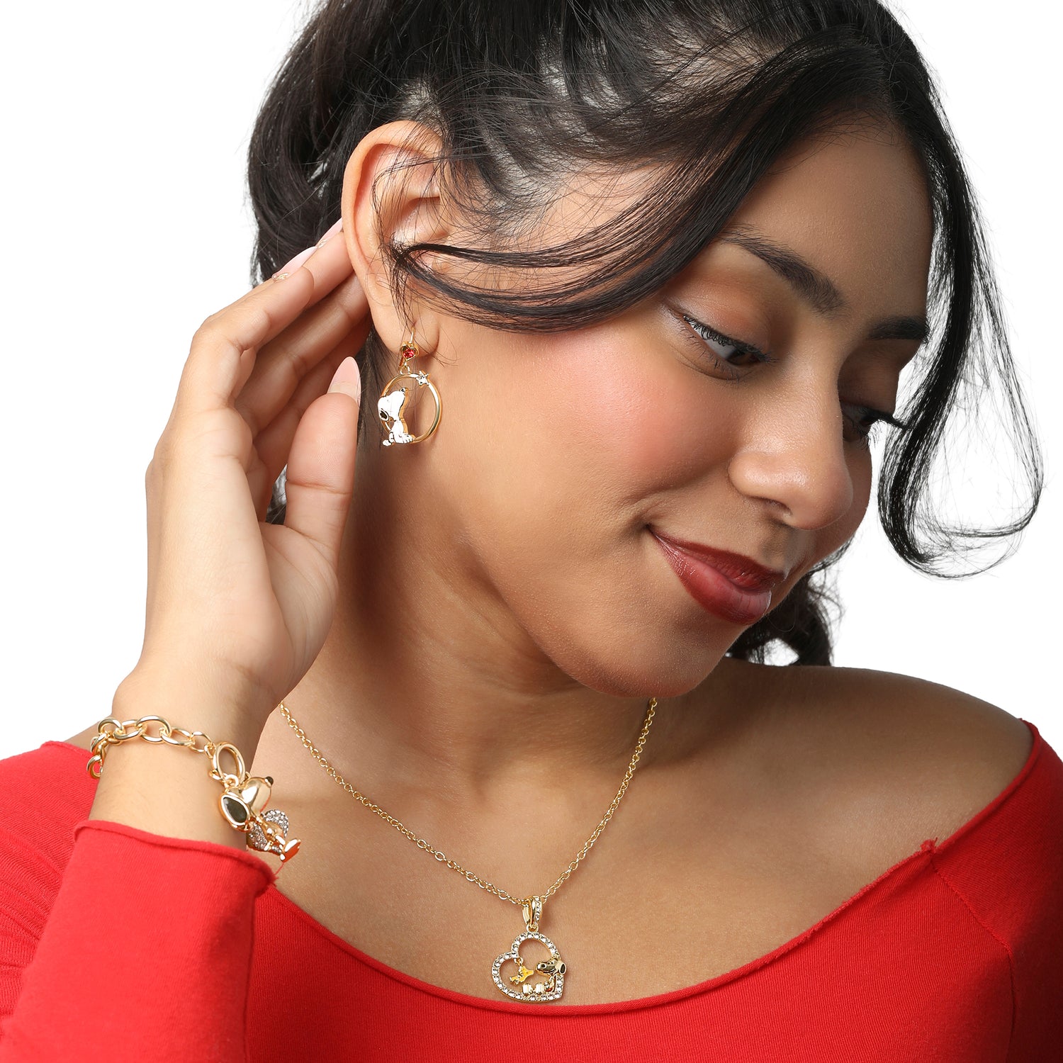 Peanuts Woodstock and Snoopy Mismatch Dangle Hoop Earrings for Women