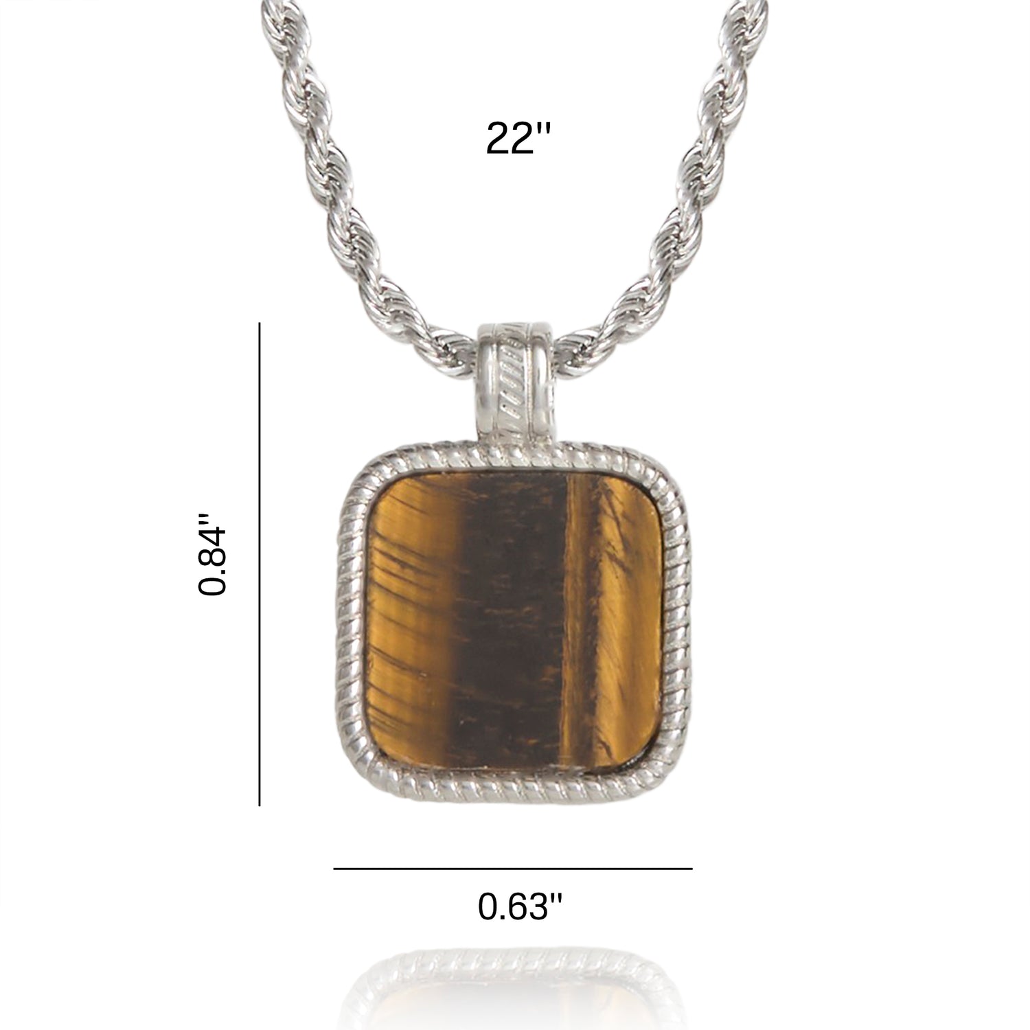 Lucky Brand Mens Stainless Steel Necklace with Tigers Eye Pendant