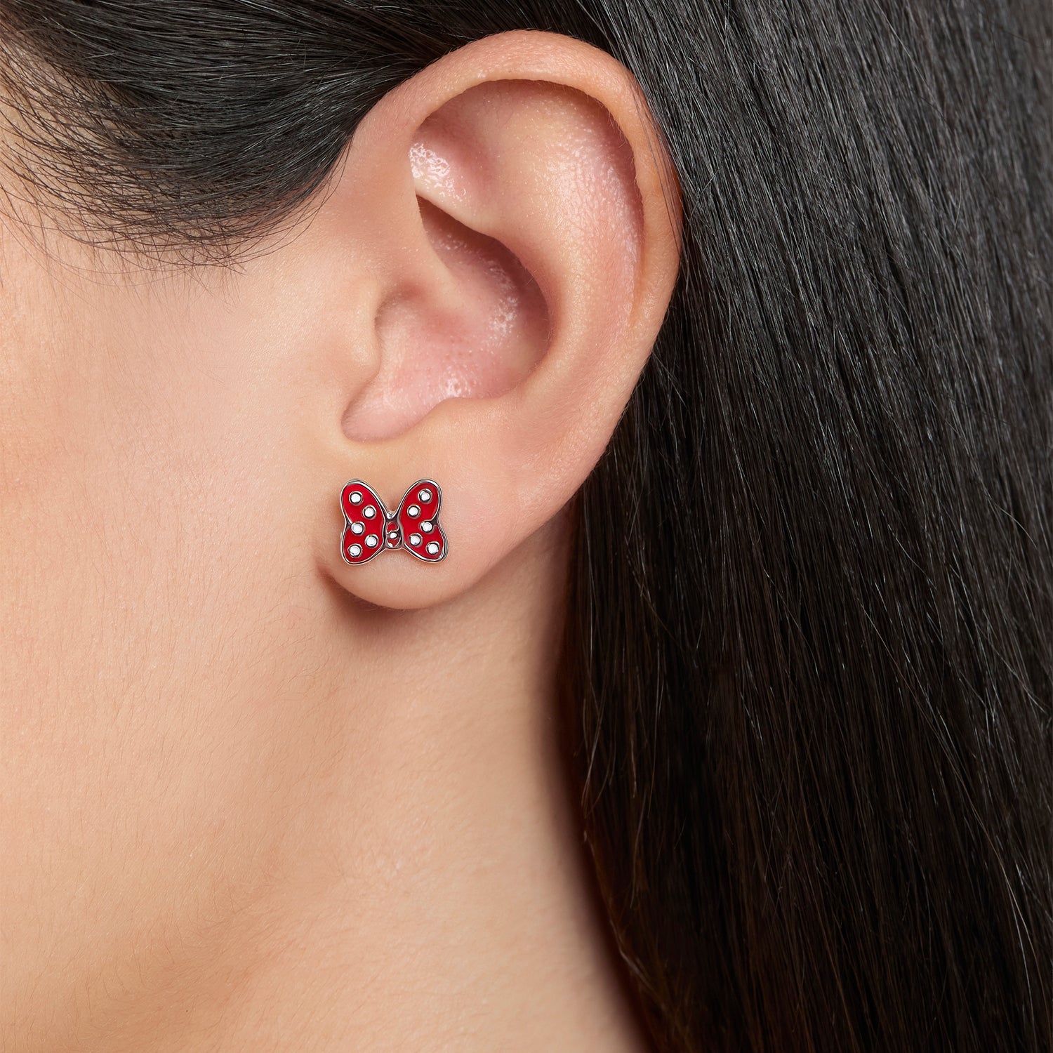 Disney Minnie Mouse Necklace & Stud Earrings Set, Red Chain & Enamel