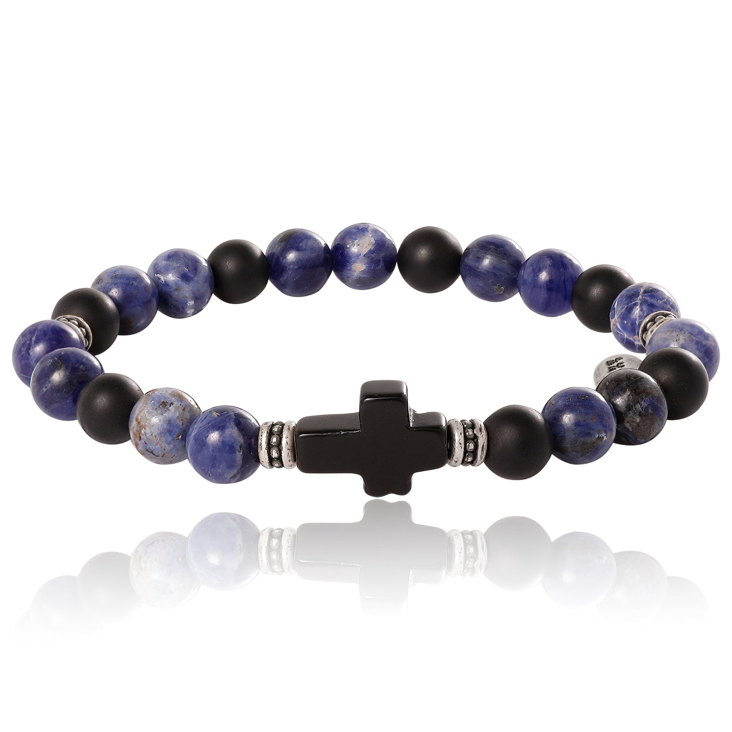 Lucky Brand Sodalite Bead Stretch Bracelets with Cross Accents - Black