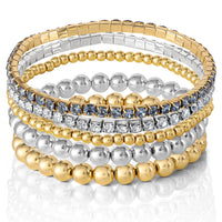 Jessica Simpson Crystal Stretch Bracelet - 5 Piece Set - Gold and Silver