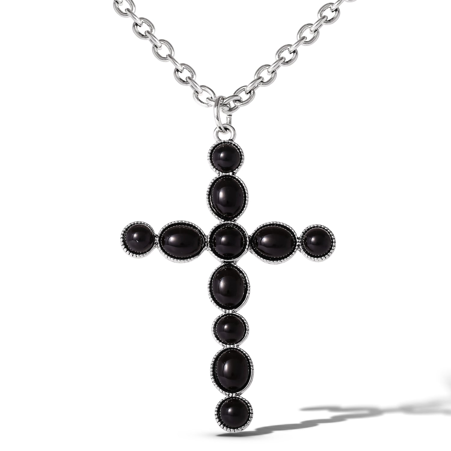 JS Jessica Simpson Ox Silver Black Cross Necklace