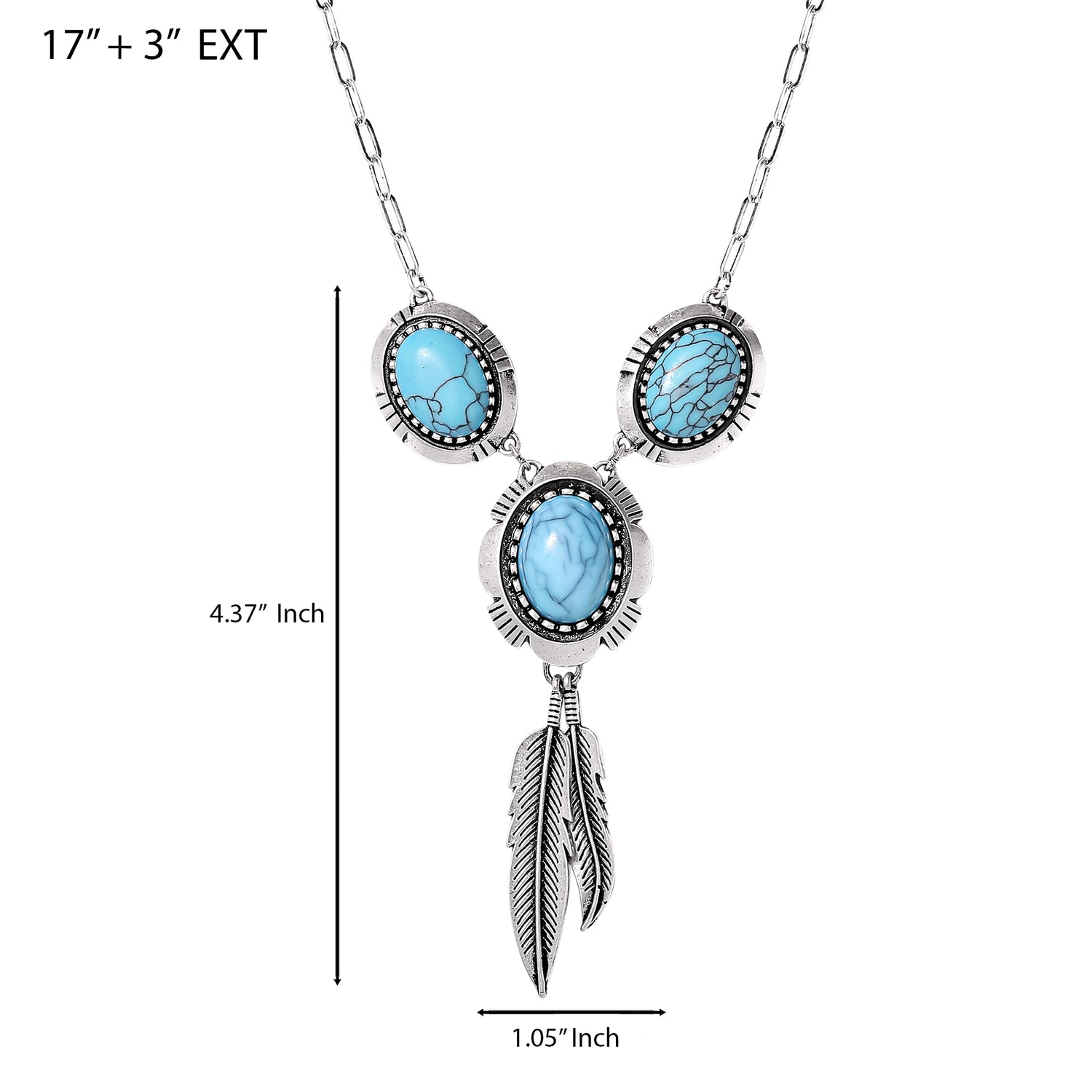 JS Jessica Simpson Turquoise & Feather Pendant Necklace in Antique Silver