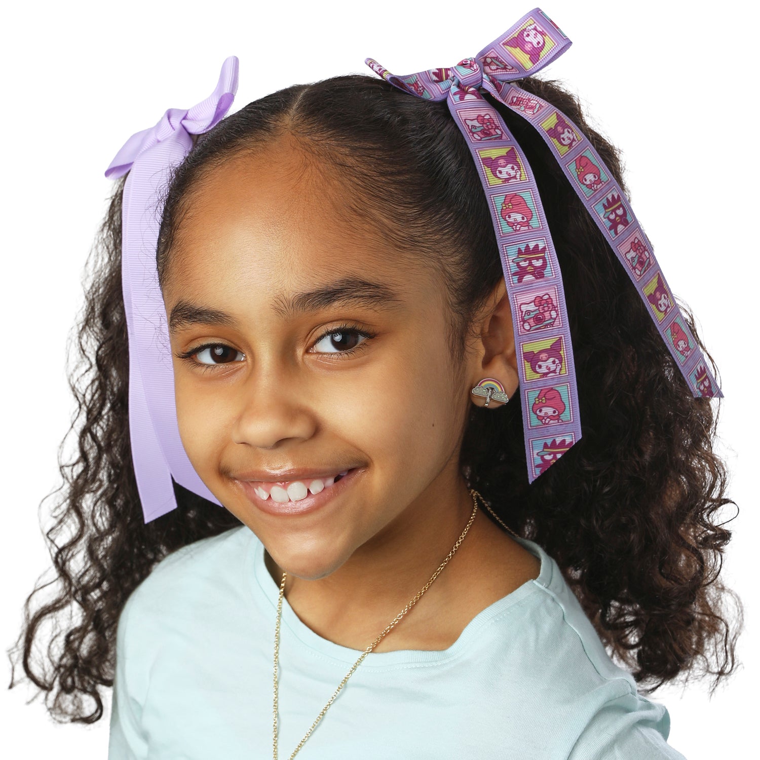 Hello Kitty and Friends Long Hair Bows 7-Piece Set Official License, Sanrio Hair Accessories with Kuromi and My Melody