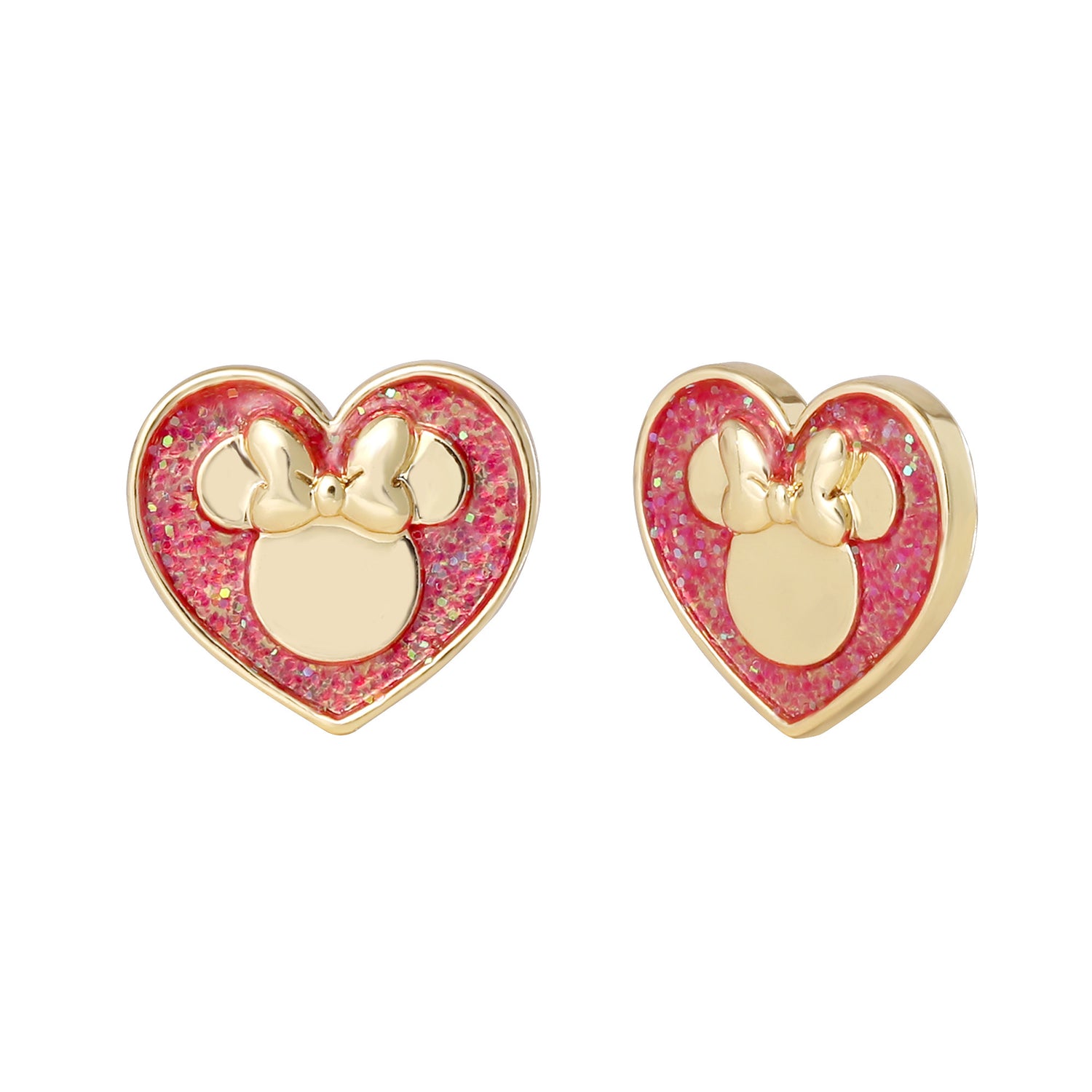 Disney Minnie Mouse Glitter Gold Plated Brass Stud Earrings