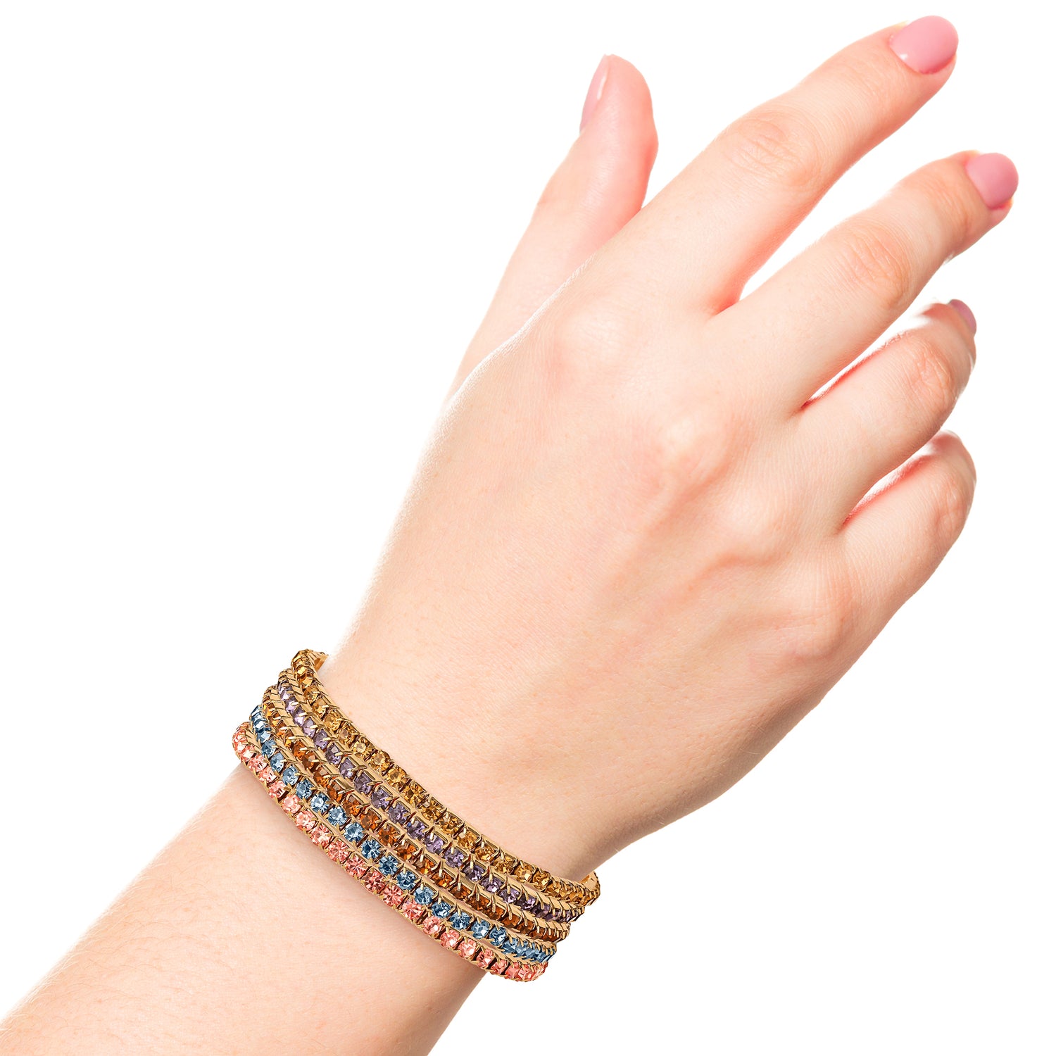 Jessica Simpson Fasjion Rhinstone 5 Piece Stretch Bracelet Set - Gold Multi