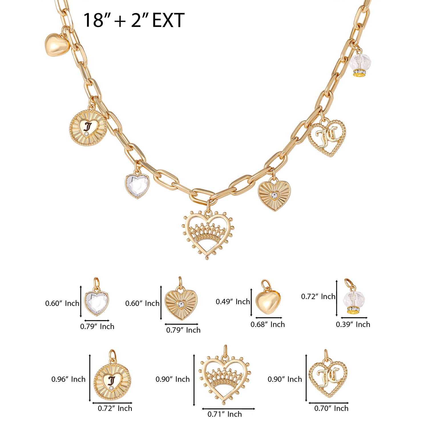 Juicy Couture Heart Juicy Logo Charm Necklace - 18+2''