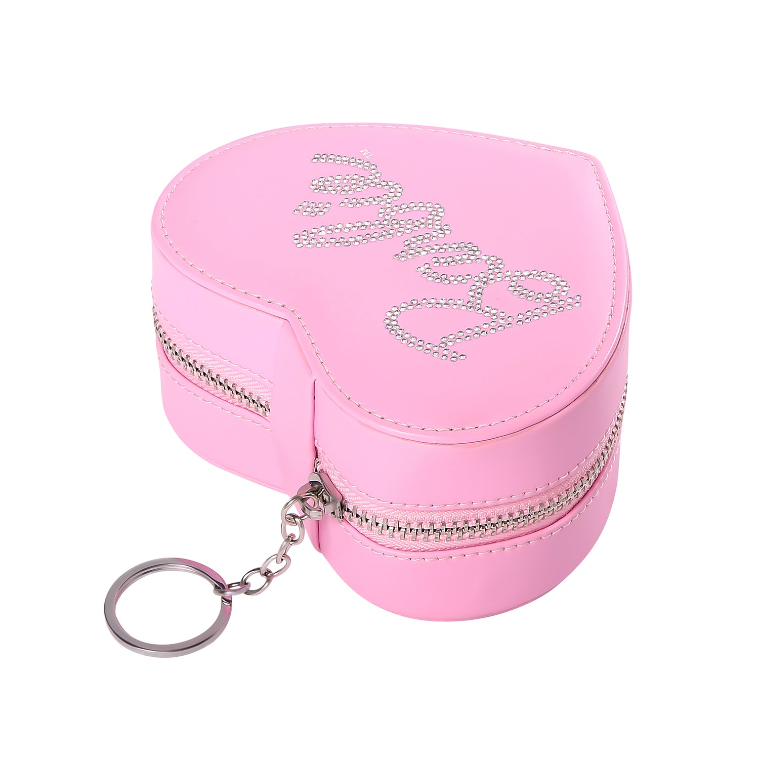 SALLY ROSE Barbie Travel Jewelry Case Official License, Heart-Shaped Jewelry Box Pink with Zipper, Small Jewelry Organizer