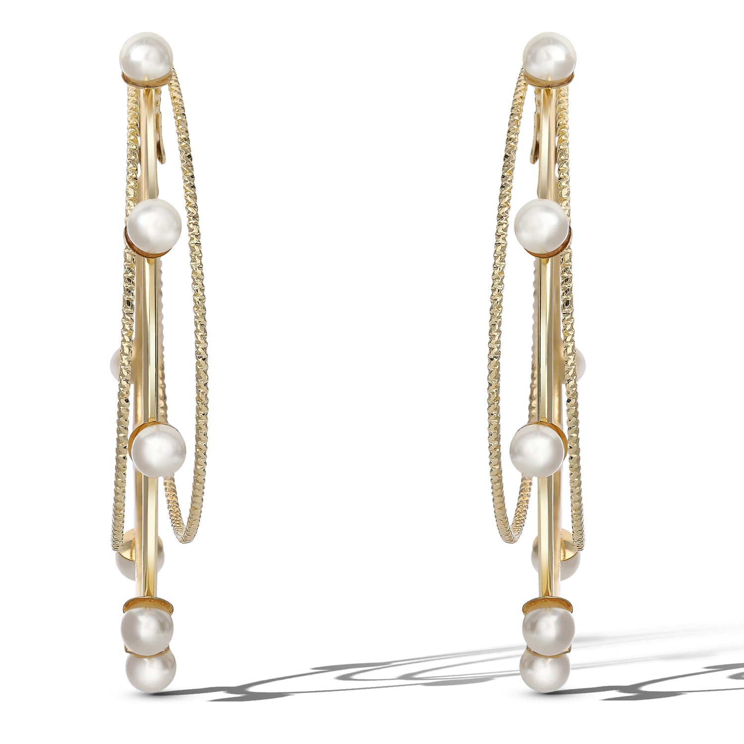 Jessica Simpson Gold-Tone Double Hoop Earrings with Faux Pearl Accents – Elegant and Trendy