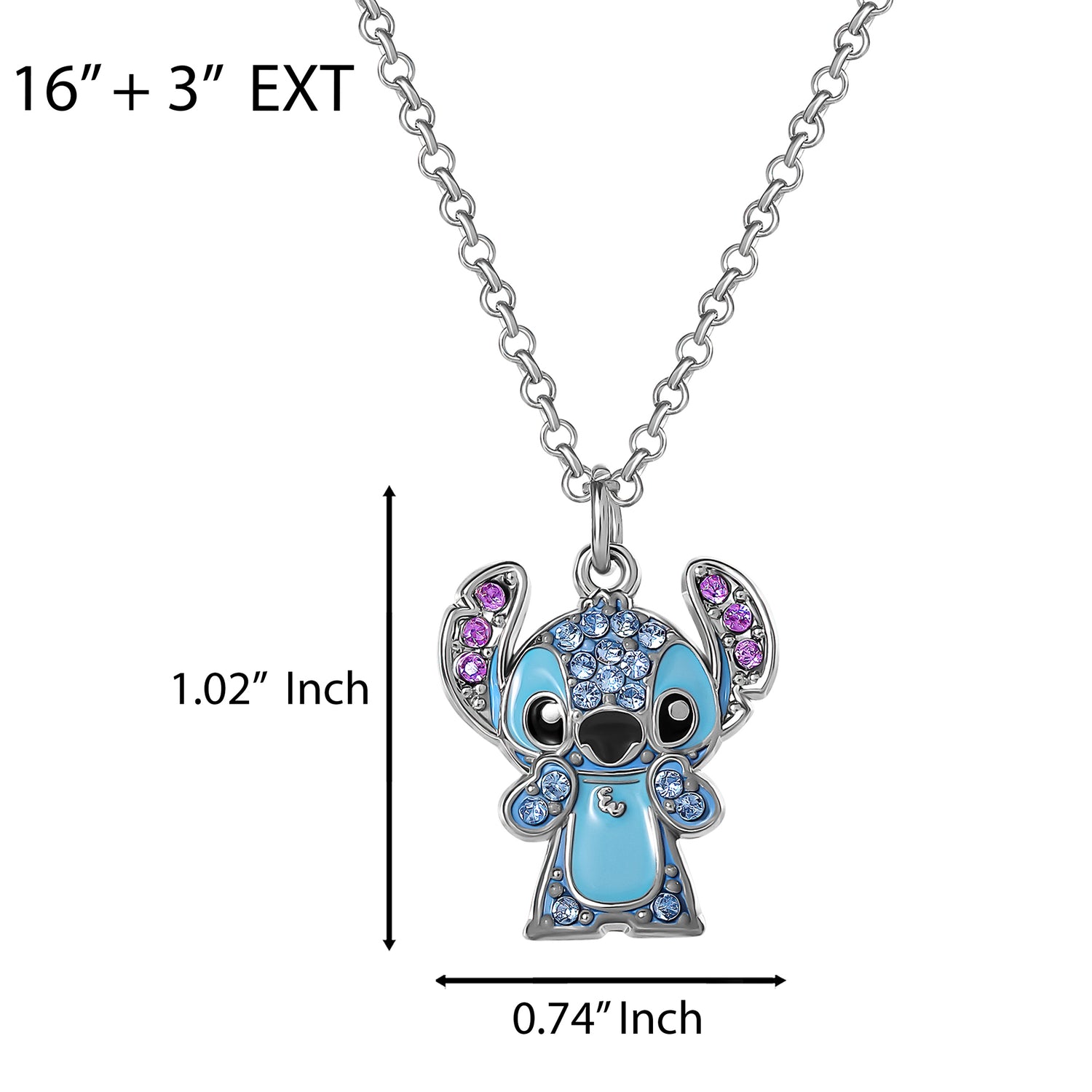 Disney Stitch Necklace for Women Official License, 16"+3" Fashion Pave Crystal Stitch Jewelry Gifts