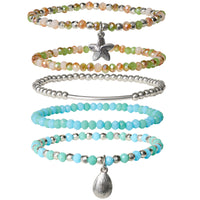Celebrity Pink Stackable Beaded Bracelets for Women 5-Piece Set with Charms