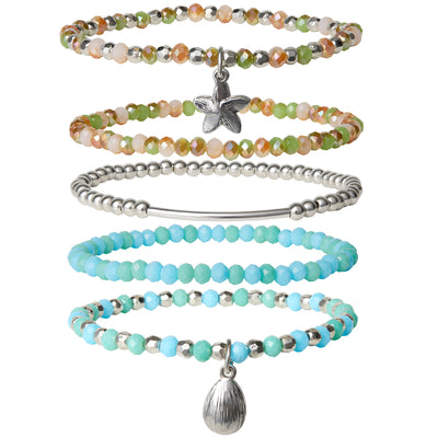 Celebrity Pink Stackable Beaded Bracelets for Women 5-Piece Set with Charms