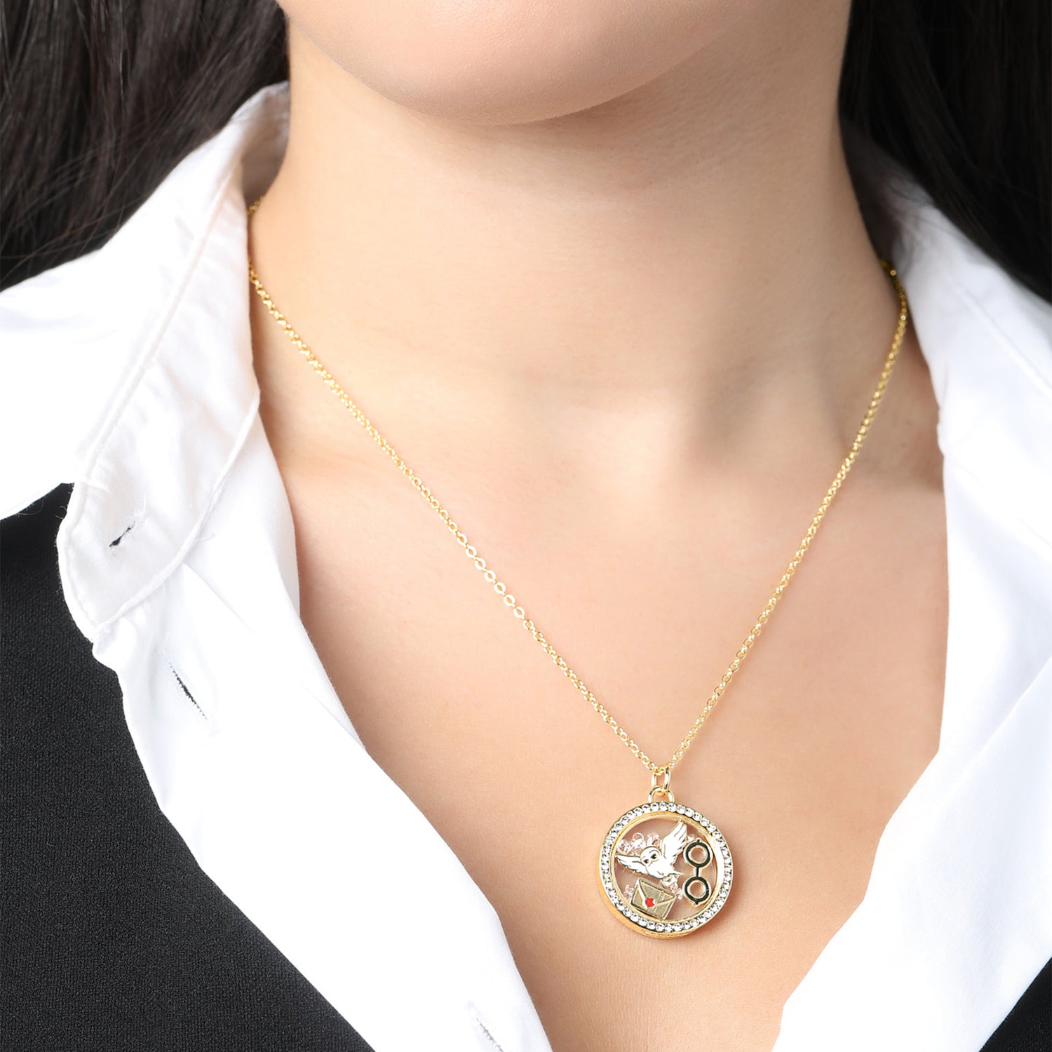 Harry Potter Envelope and Hedwig Owl Shaker Pendant Necklace with Crystals - 18"+1"
