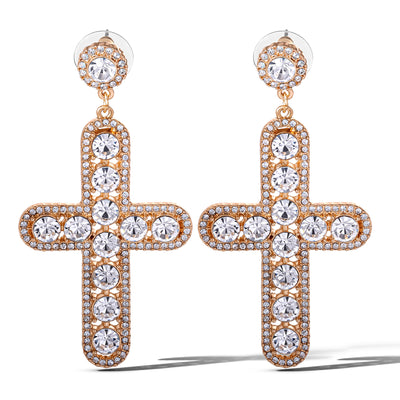 Jessica Simpson Crystal Cross Drop Earrings