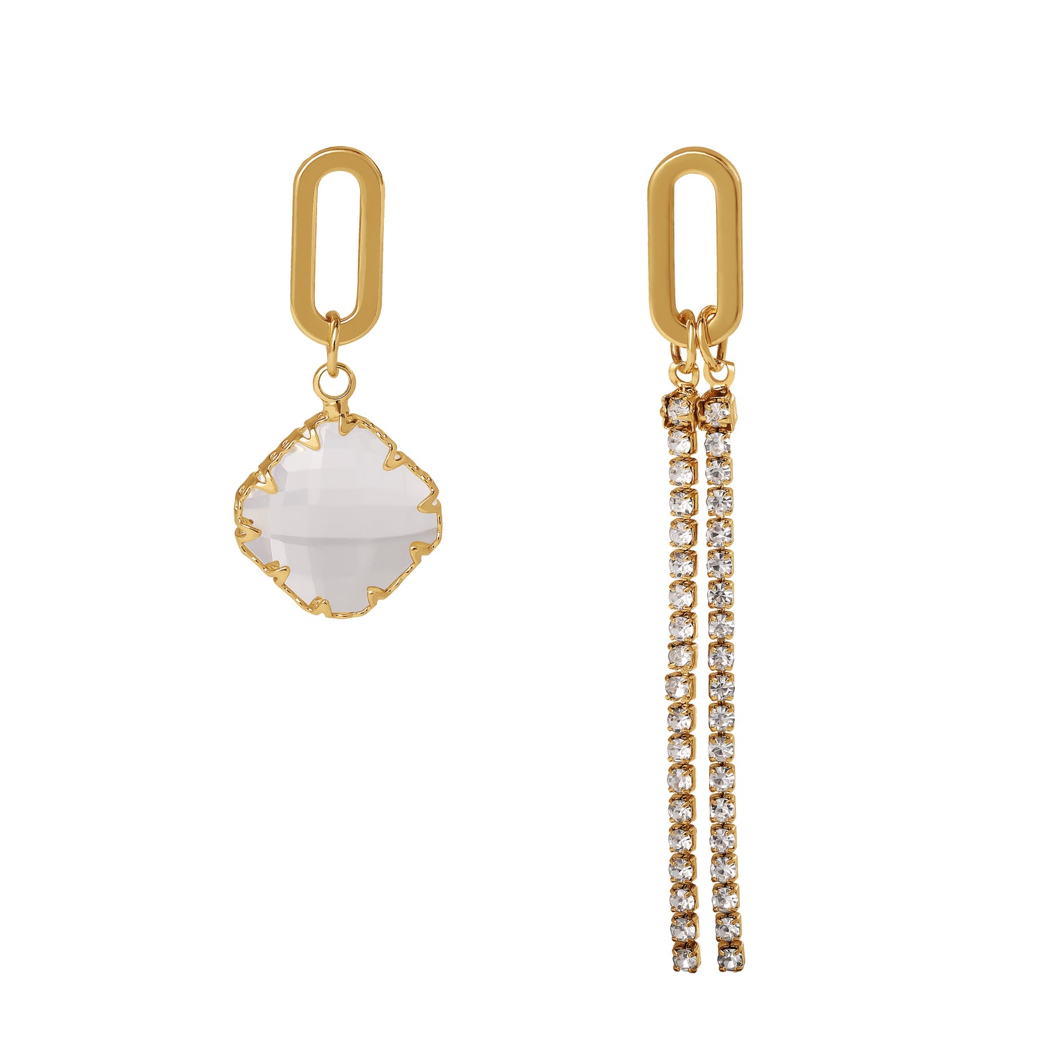 BCBGeneration Mismatched Charm & Chain Earrings, Gold‑Tone with Clear Crystals