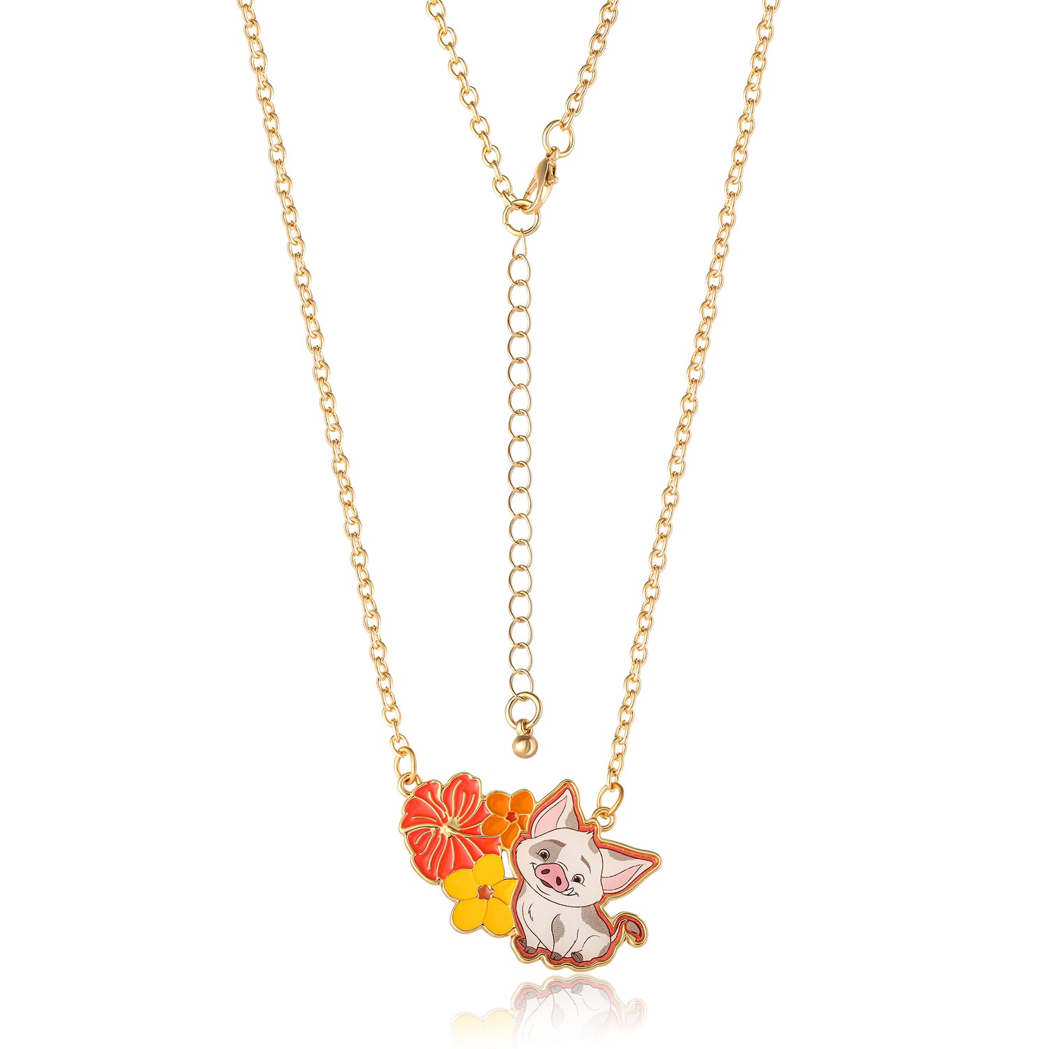 Moana Necklace for Women 16"+3.25" Official License, Fashion Pua and Flowers Pendant Necklace, Disney Jewelry for Women