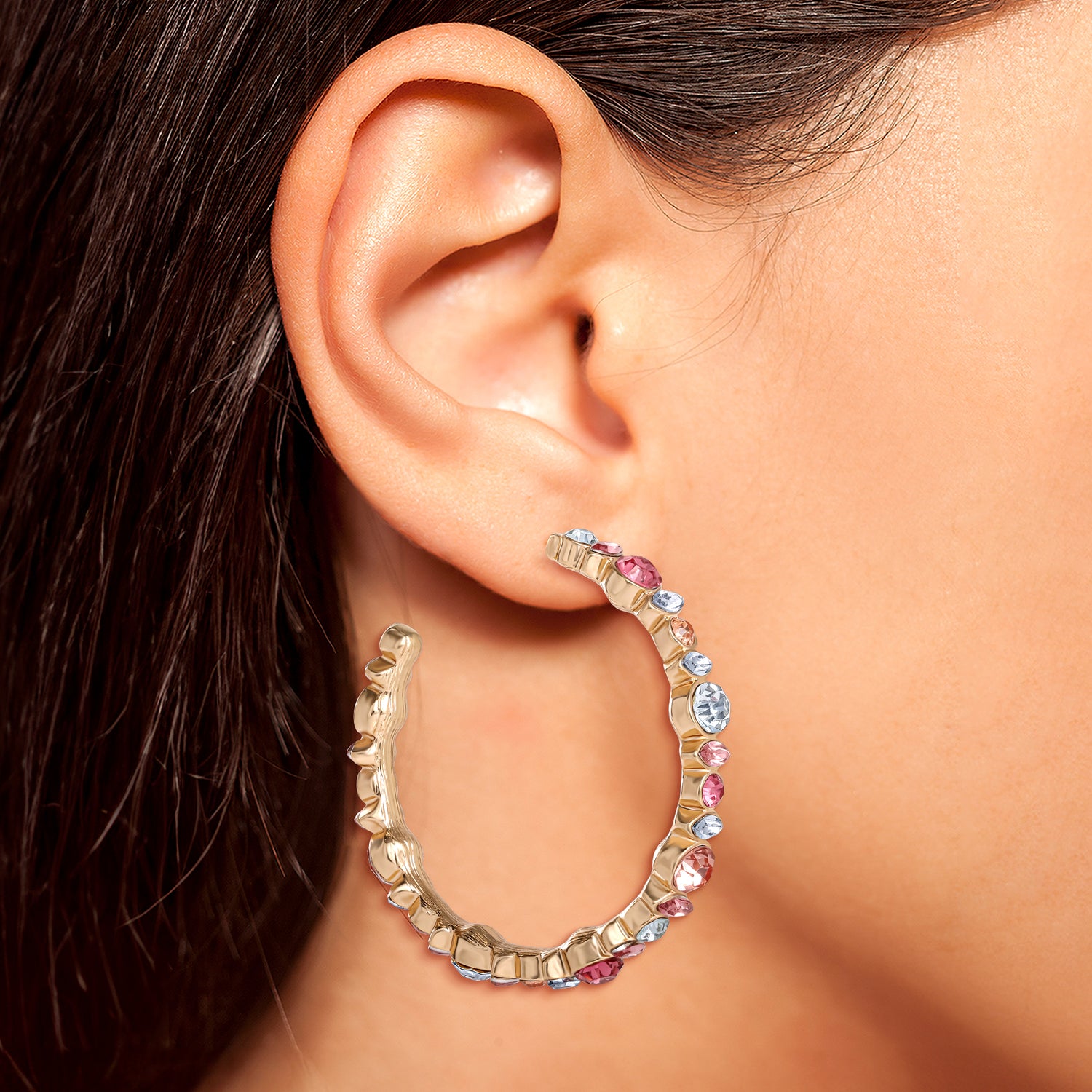 Jessica Simpson Multicolor Crystal Embellished Hoop Earrings