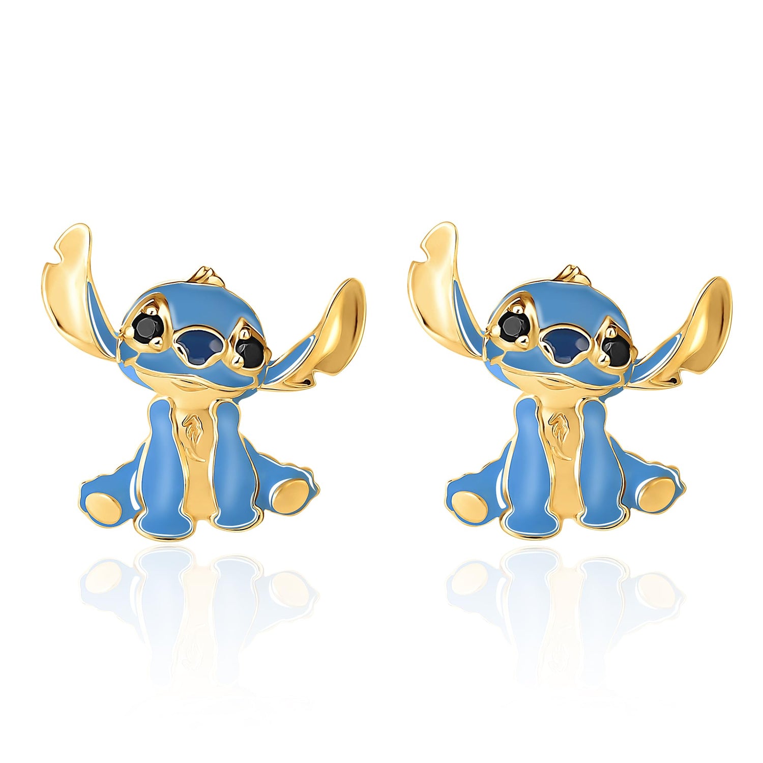Disney Womens 3D Stitch Stud Earrings, Official License Flash-Plated and Enamel Sterling Silver Stud Earrings