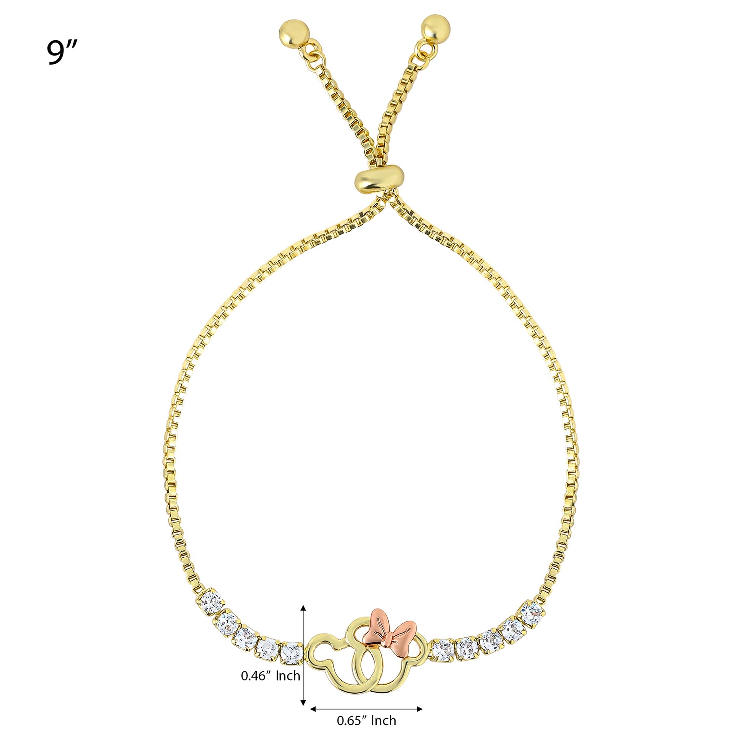 Disney Mickey and Minnie Mouse Bracelet Official License, Clear Crystals