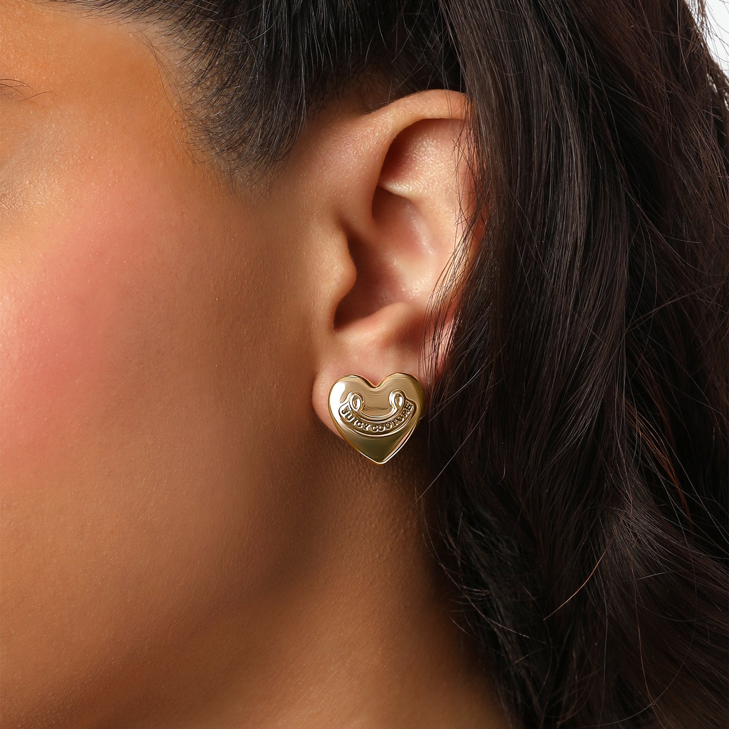 Juicy Couture Logo Heart Stud Earrings with Stone Embellishments