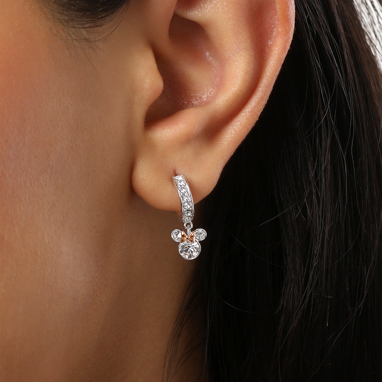 Disney Minnie Mouse Earrings for Women, Two-Tone Sterling Silver Hoops