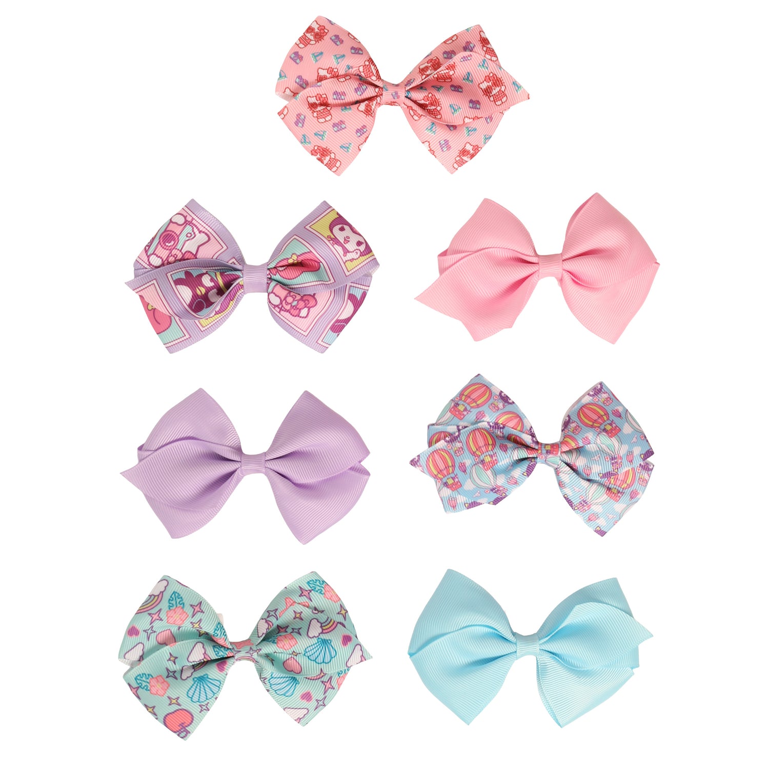 Hello Kitty and Friends Bows for Hair 7-Piece Set Official License, Sanrio Hair Accessories with Kuromi and Badtz-Maru