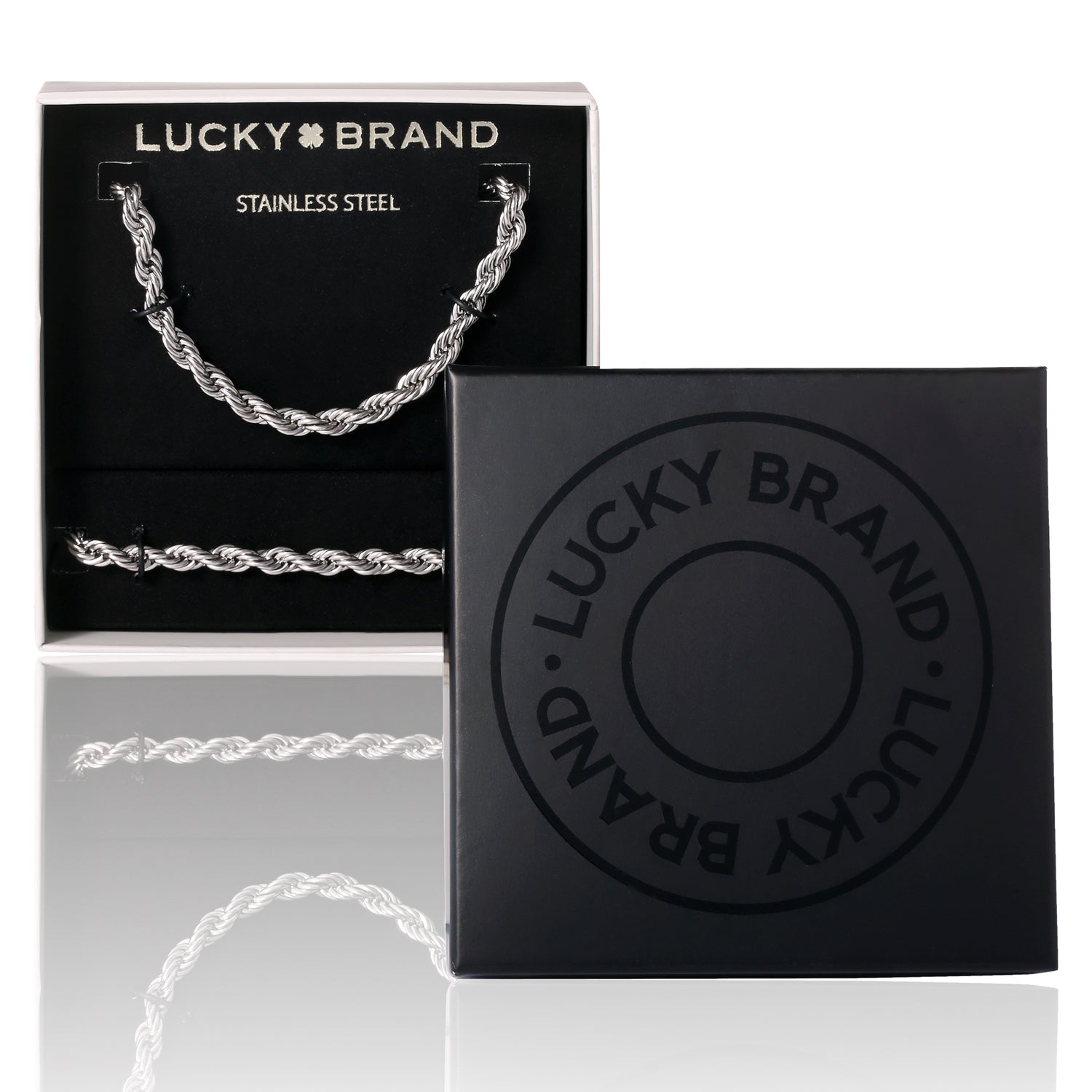 Lucky Brand Stainless Steel (304L) 5MM Rope Chain Necklace 22'' and Bracelet 8.5'' Set