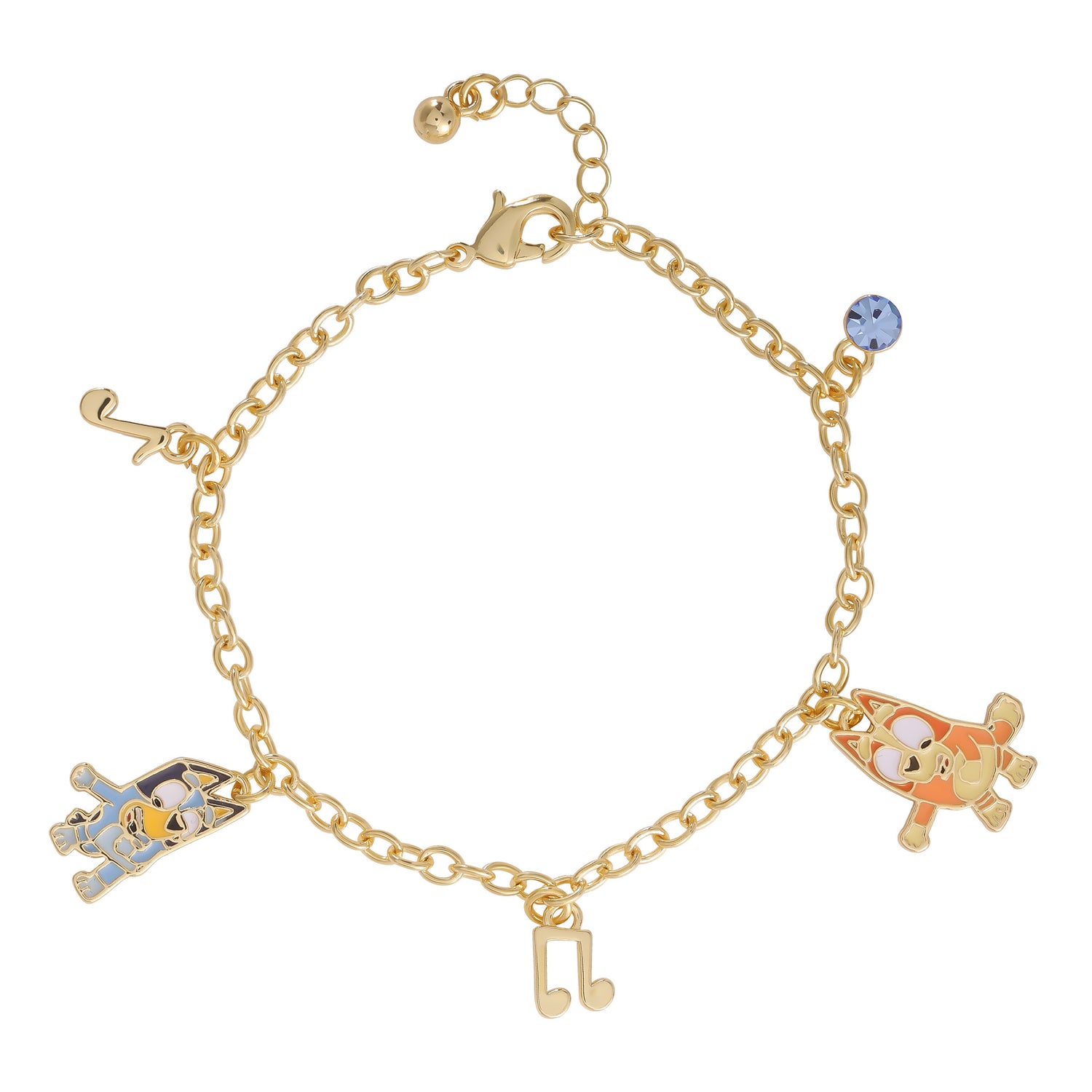 Bluey Bracelet with 5 Charms Official License, 6.75"+.75" - Gold Tone