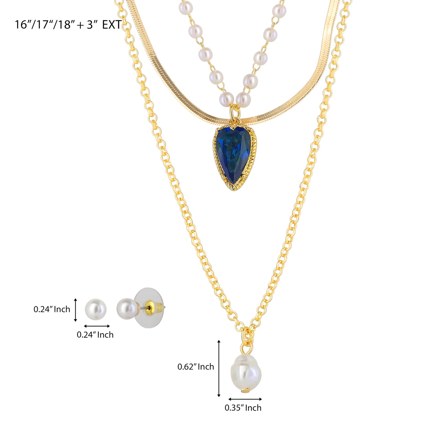 Celebrity Pink Pearl Earrings and Gold Necklaces Jewelry Set, 4-Piece