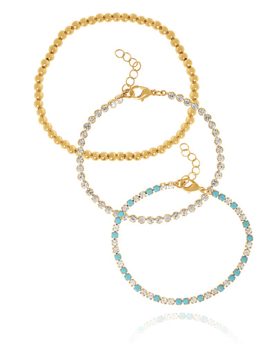 Jessica Simpson 3 Piece Bracelet Set with Light Blue Enamel