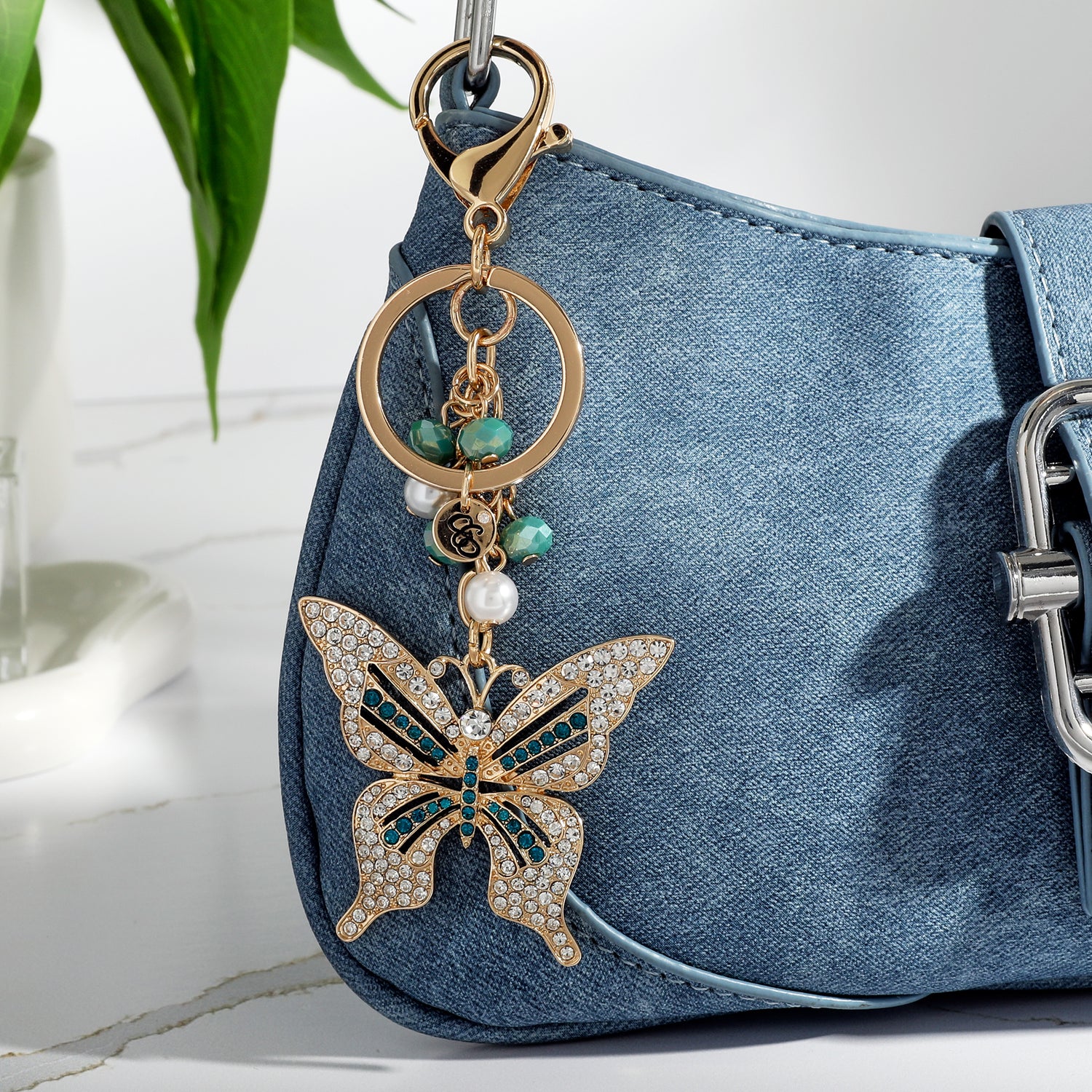 Jessica Simpson Pave Crystal Butterfly Keychain