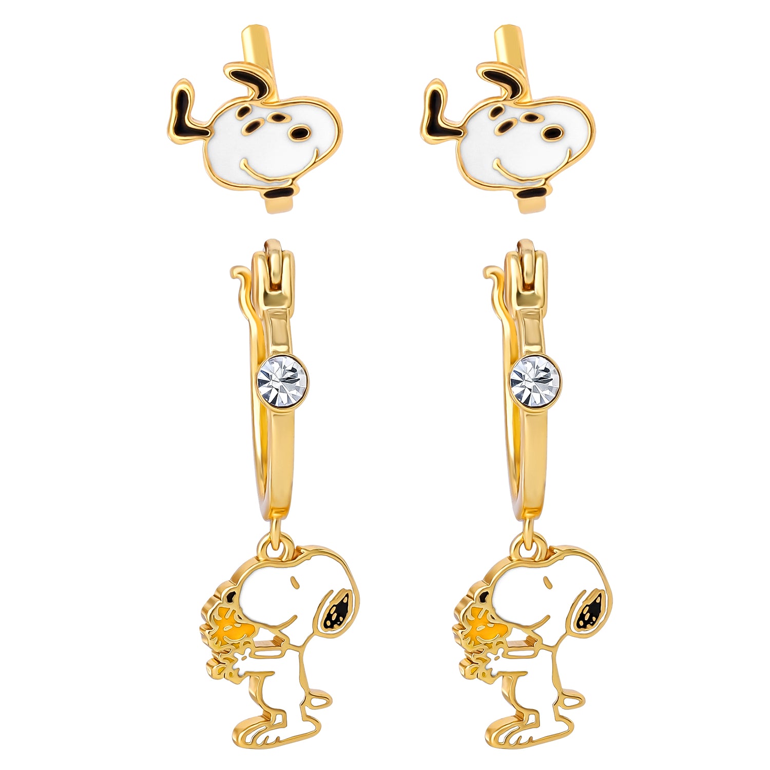 Peanuts Snoopy Earring Set, 2-Pair, Gold-Tone Studs & Dangle Hoops